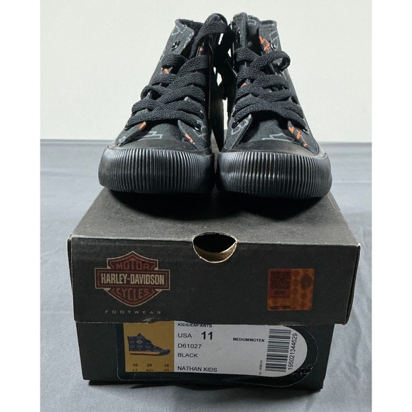 Harley-Davidson Other - Harley-Davidson Nathan Kids Black Orange Logo‎ High Top Sneakers D61027 Size 11